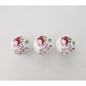 3 Vtg Brainerd Cabinet/Drawer Pulls--White ceramic with Floral scene   1 1/4"